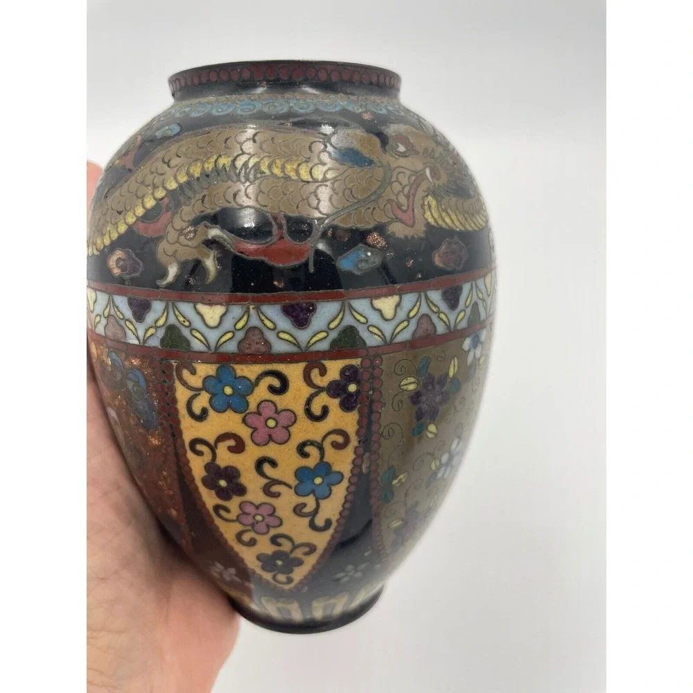 Cloisonne Vase Jar with‎ Lid Dragon Floral Asian Decor Decorative Accent 6